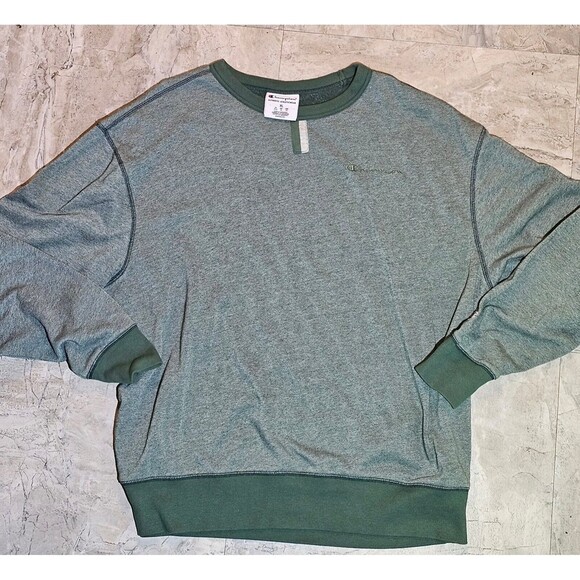 Mens XL Champion Sweatshirt Sweater Green Embroidered Logo Chest + Sleeve Crew - Picture 6 of 6
